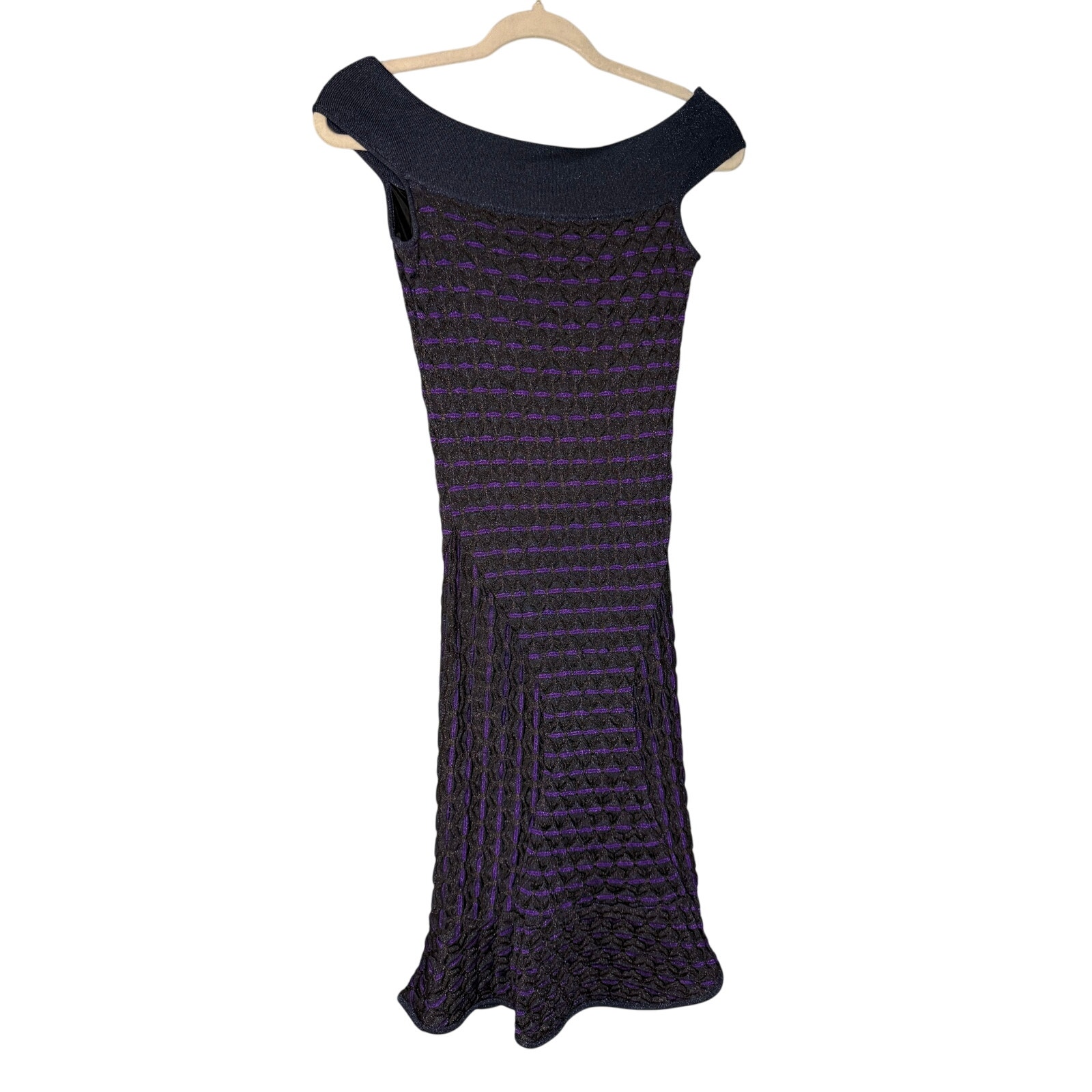 M Missoni Multicolor Lurex Patterned Knot Off The Shoulder Dress Purple